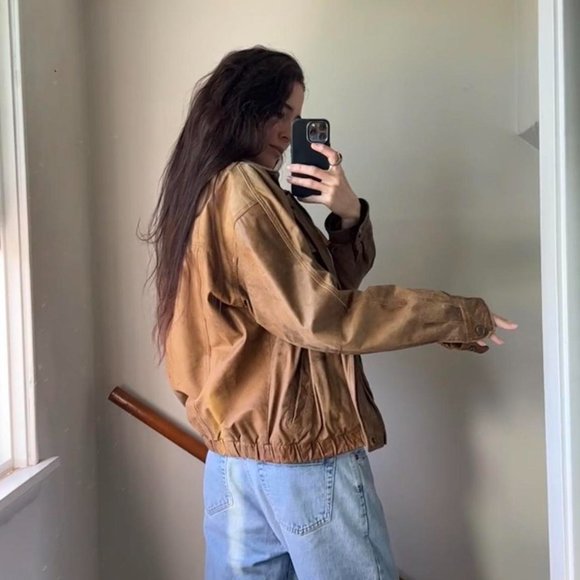 Vintage Y2K brown leather bomber jacket - Picture 7 of 13